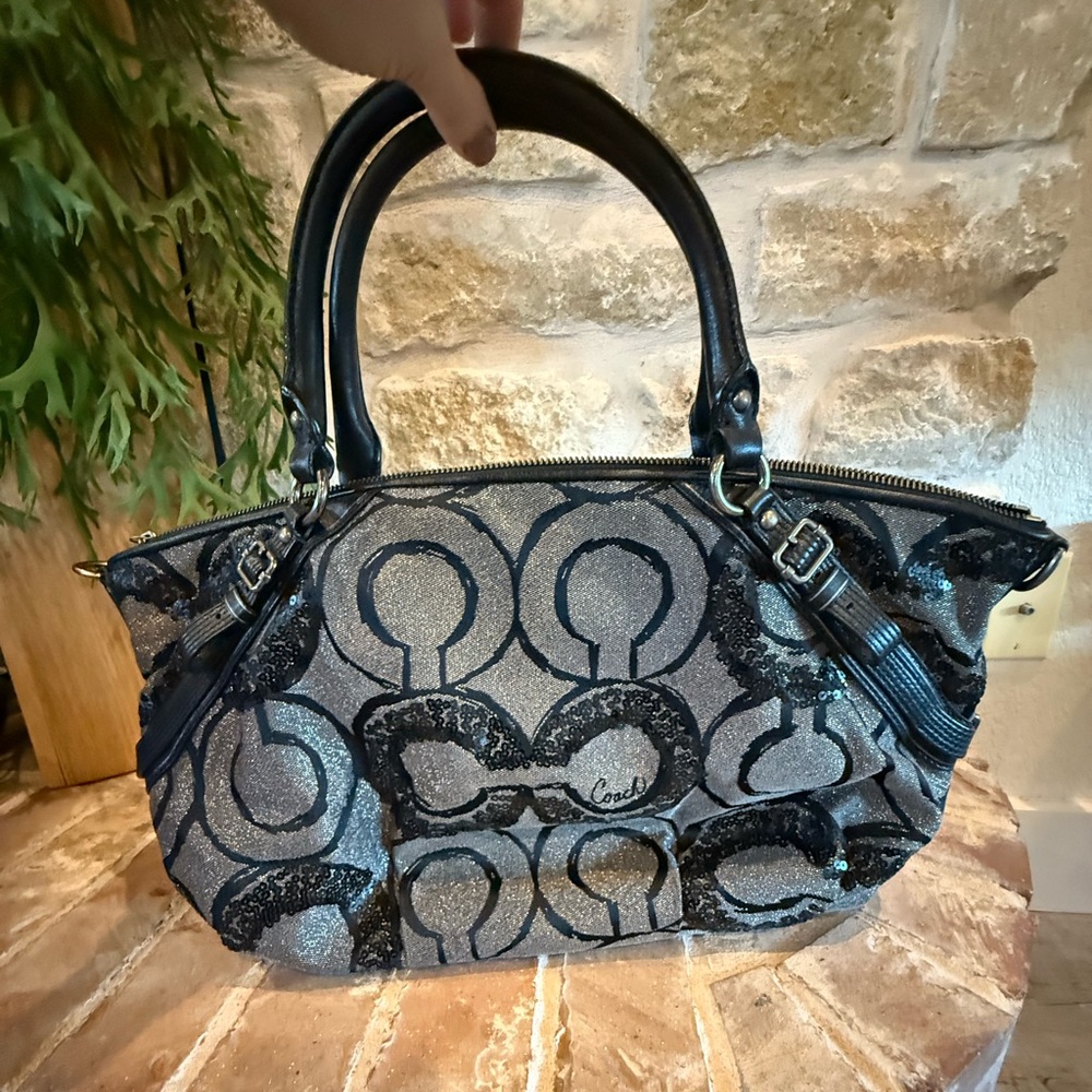 Coach Black and Silver Shoulder Bag